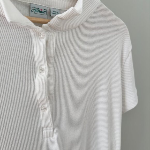 Haband White Ribbed 3-Button Short Sleeve Shirt - Picture 2 of 6